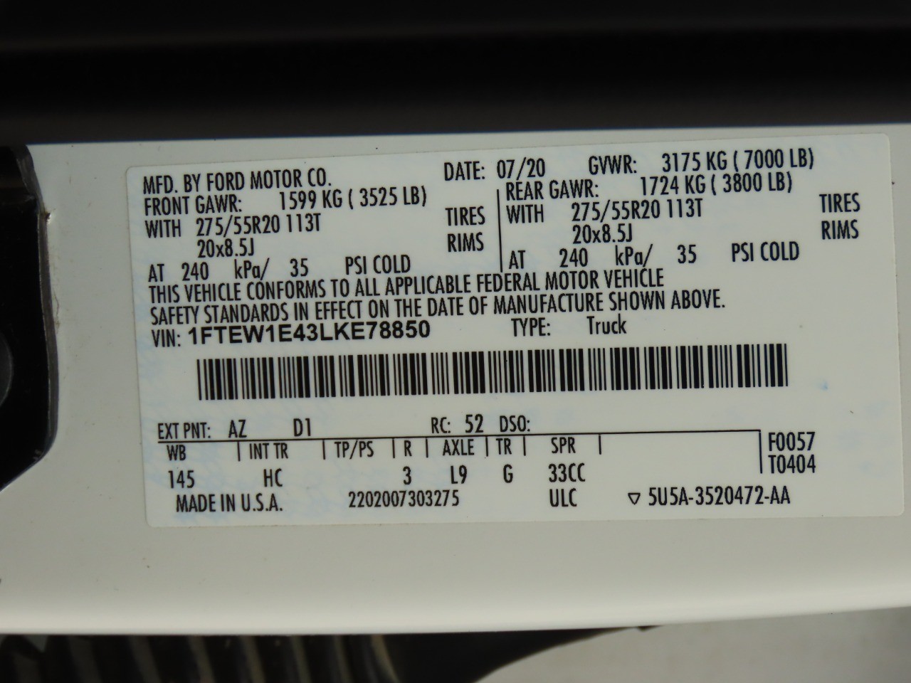 2020 Ford F-150 LARIAT Star White Metallic Tri-Coat at Planet Ford